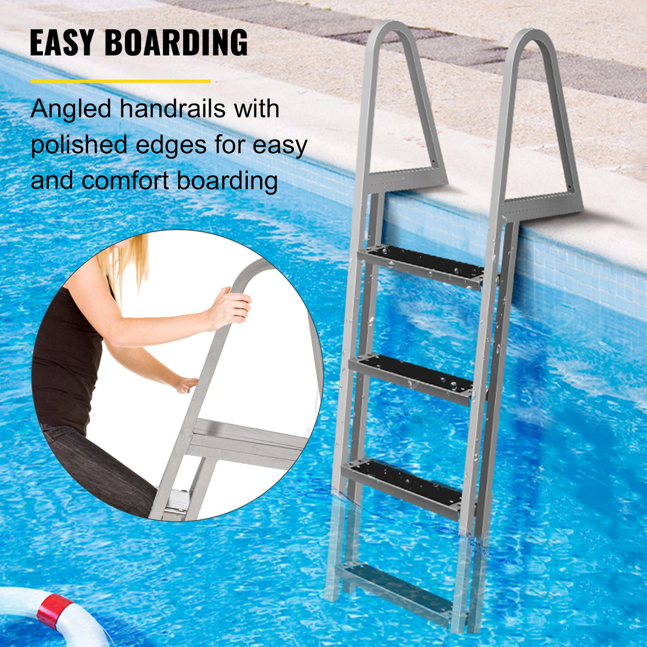 Stainless Steel 4 Step Folding Marine Ladder with Handrails, Boat Ladder  Telescoping Yacht/Fishing Boat/Dock/Pool Ladder (Size : 4 Step)