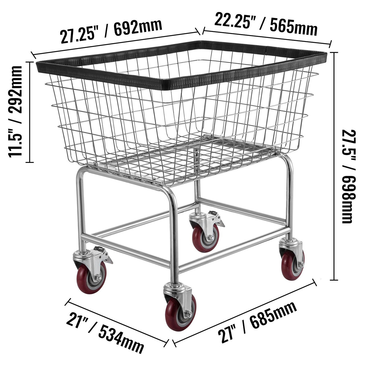 Wire Laundry Cart Wire Laundry Basket 2.5 Bushel Heavy Duty w/ 4'' Wheels