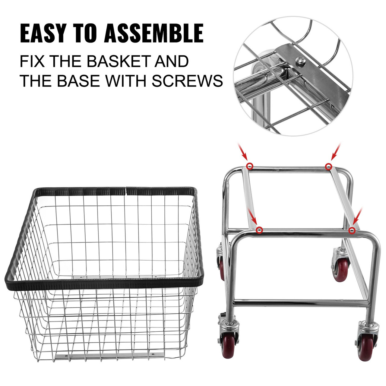 Wire Laundry Cart Wire Laundry Basket 2.5 Bushel Heavy Duty w/ 4'' Wheels