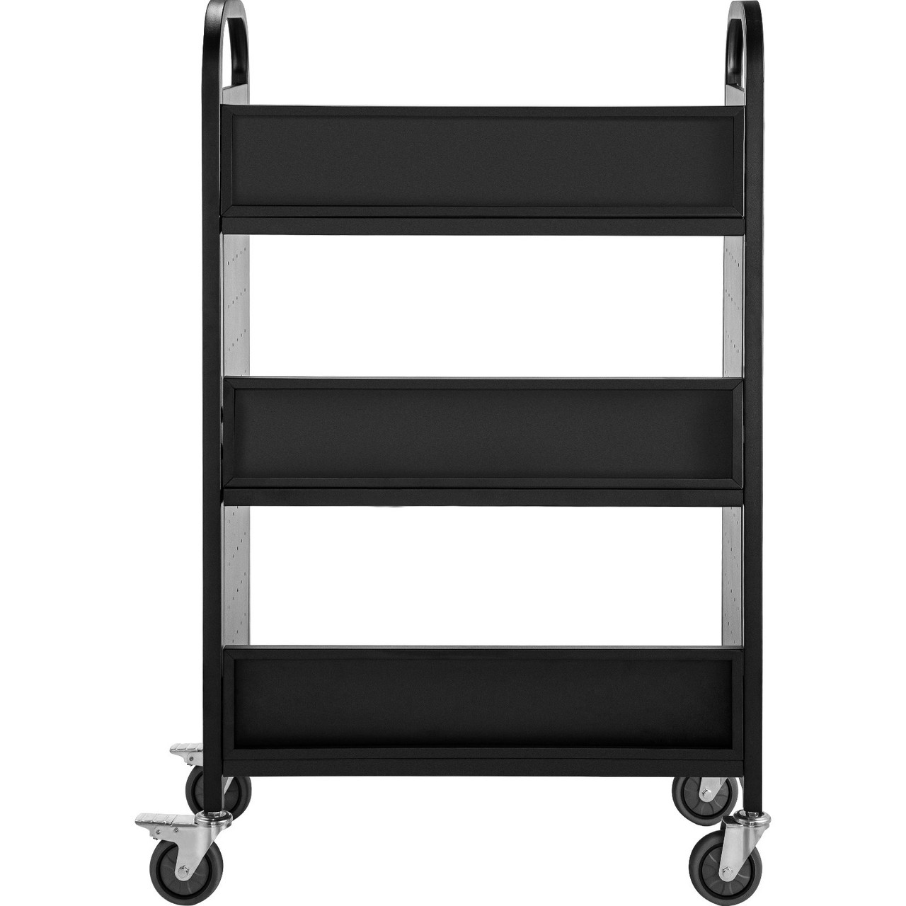 Book Cart Library Cart 200lb with Single Sided L-Shaped Sloped Shelves in Black