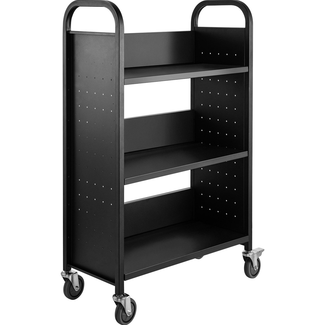 Book Cart Library Cart 200lb with Single Sided L-Shaped Sloped Shelves in Black