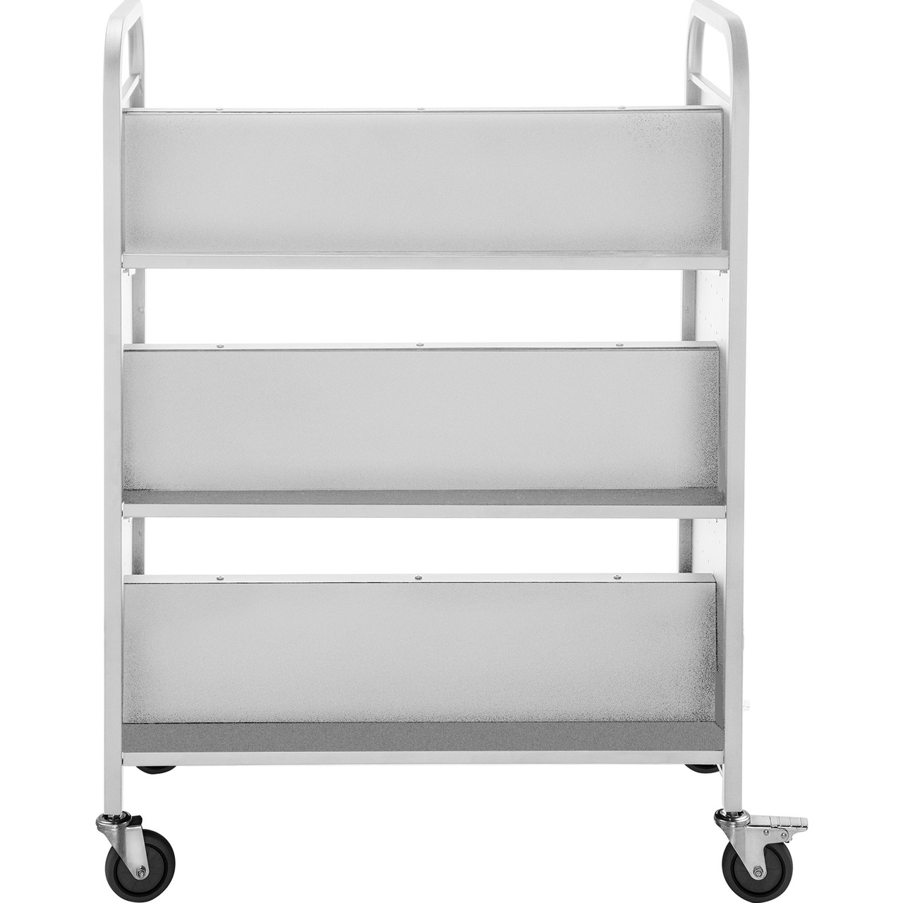 Book Cart Library Cart 200lb with Double Sided W-Shaped Sloped Shelves in White