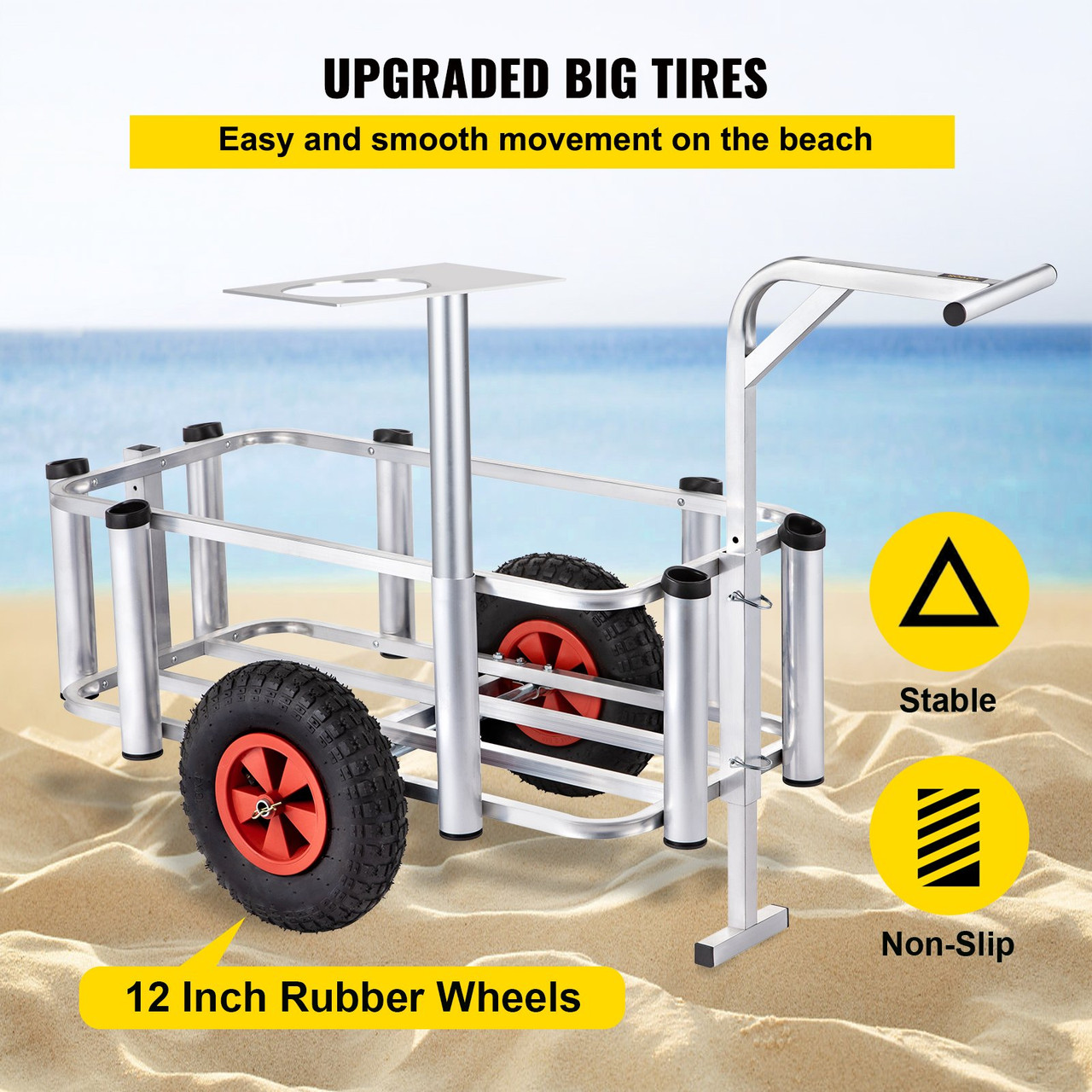 Beach Fishing Cart Fish & Marine Carts w/Balloon Tires for Sand 265lbs