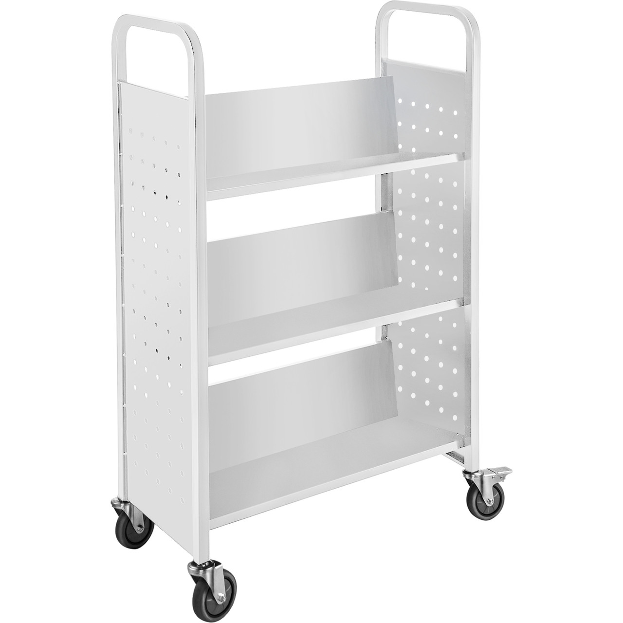 Book Cart Library Cart 200 lbs Capacity with V-Shaped Shelves in Black