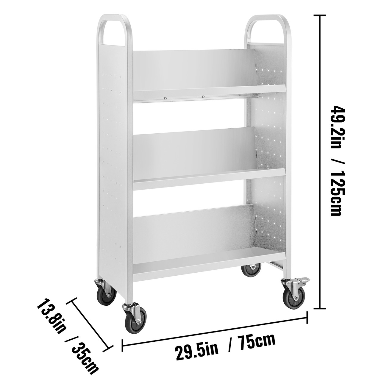 Book Cart Library Cart 200 lbs Capacity with V-Shaped Shelves in Black