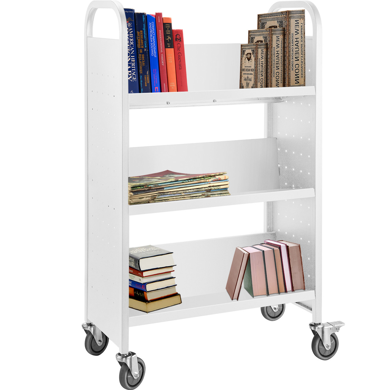 Book Cart Library Cart 200 lbs Capacity with V-Shaped Shelves in Black