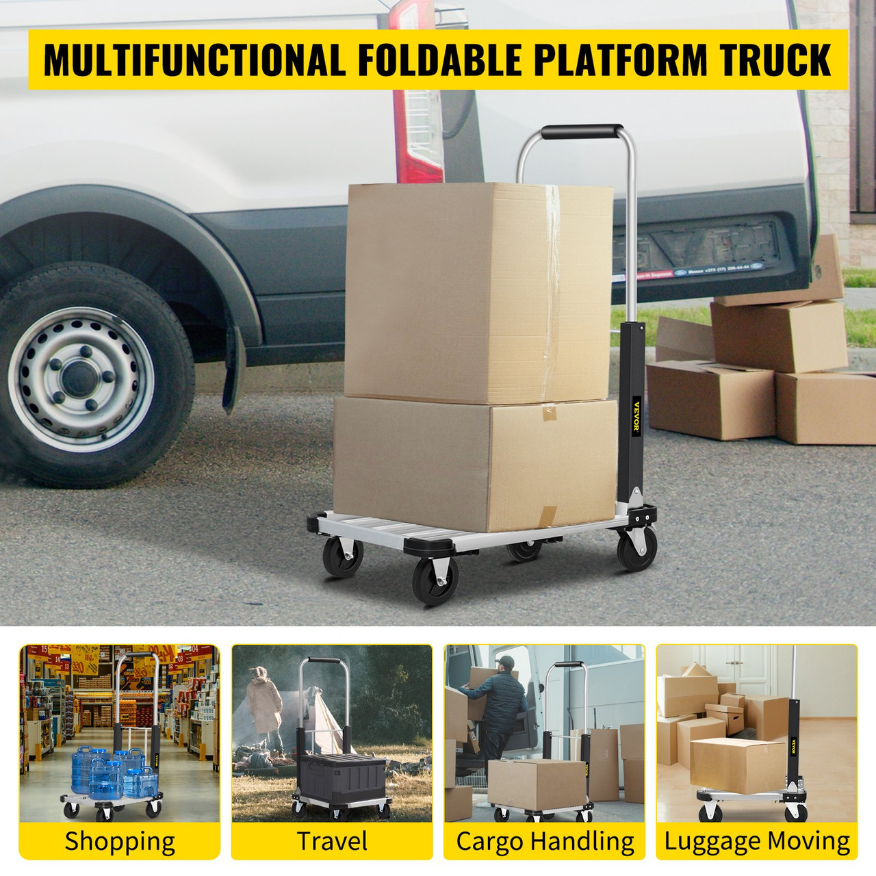 Folding Hand Truck Dolly Cart with Wheels Luggage Cart Trolley Moving 330 lbs
