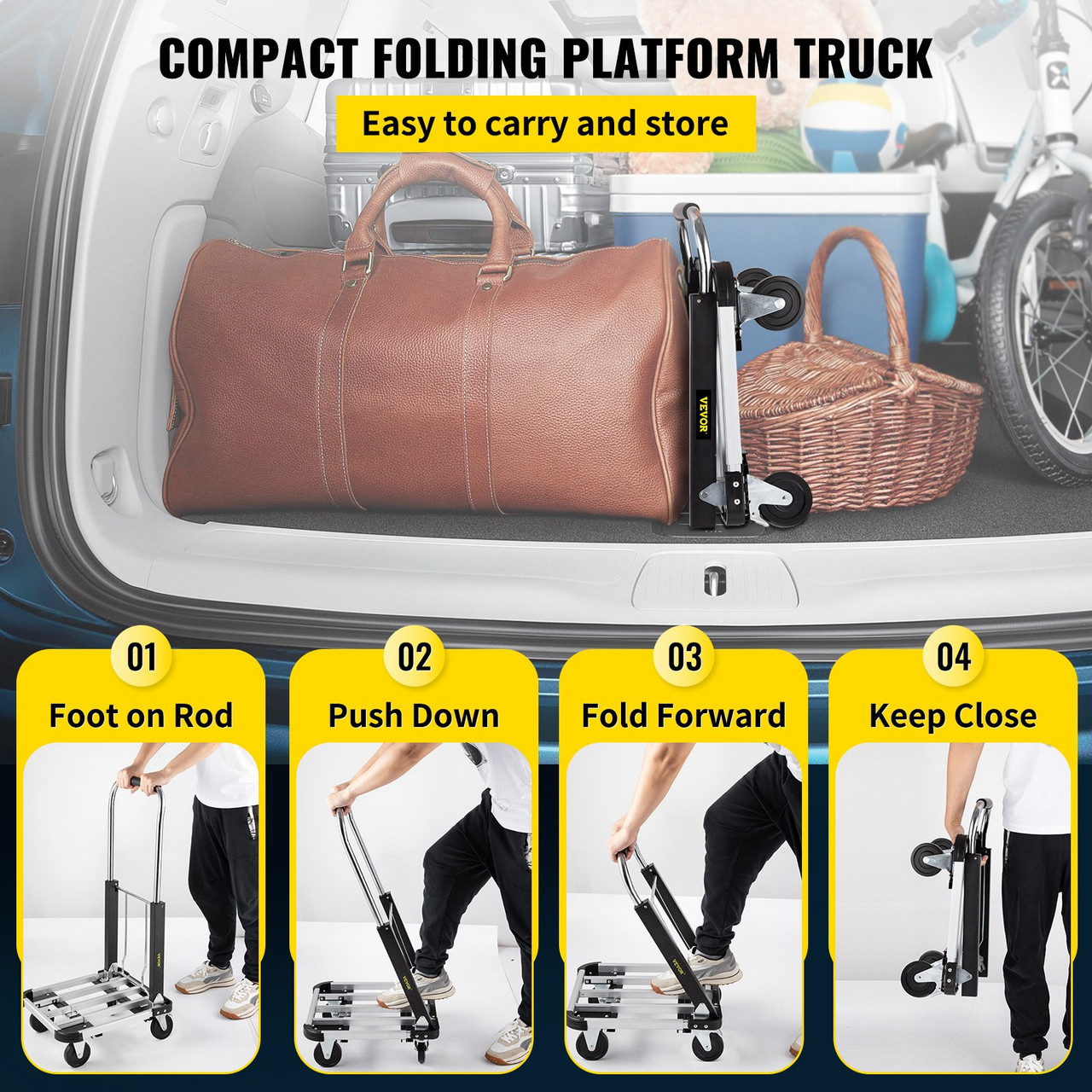 Folding
Hand Cart 330 lb Capacity Dolly Truck w/ 4 Wheels Luggage Trolley