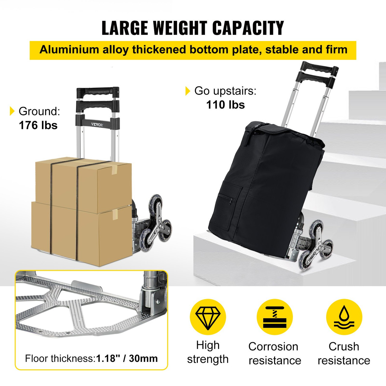 Stair Climbing Cart Folding Hand Truck 15.4" x 10.6" Portable Trolley