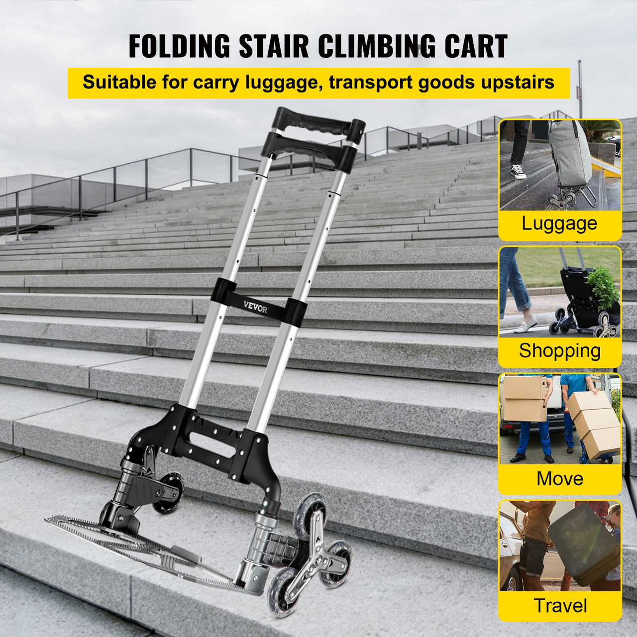 Stair Climbing Cart Folding Hand Truck 15.4" x 10.6" Portable Trolley