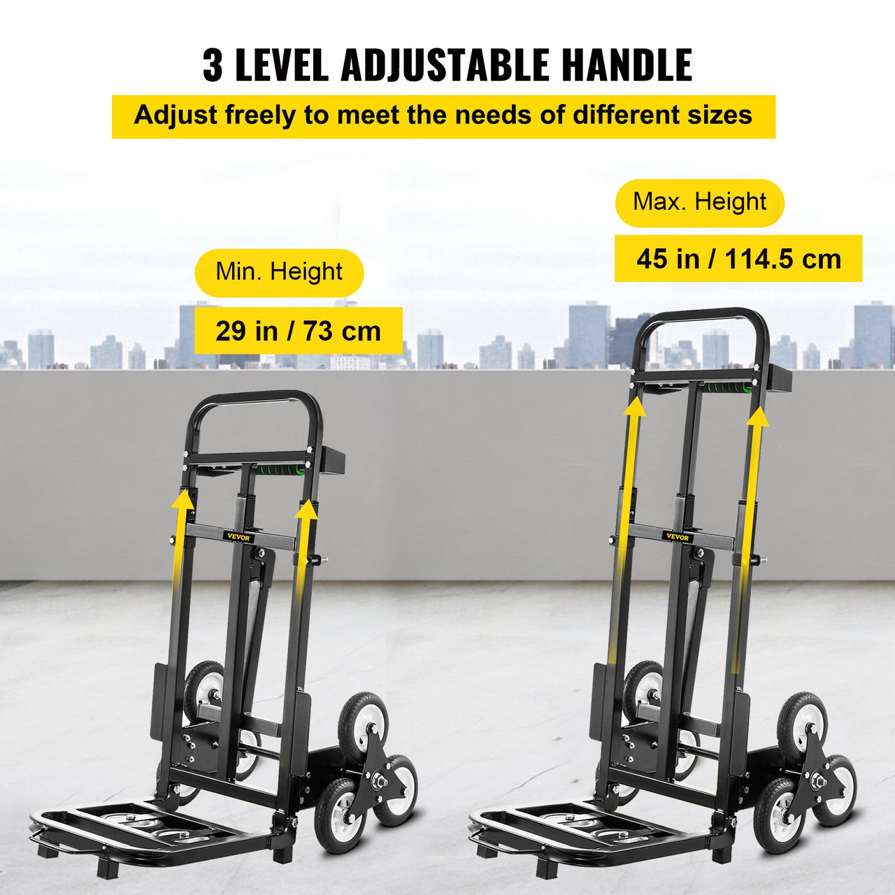 Stair Climbing Cart 460lbs Capacity, Portable Folding Trolley with 5Inch Wheels, Stair Climber Hand Truck with Adjustable Handle for Pulling, All Terrain Heavy Duty Dolly Cart for Stairs