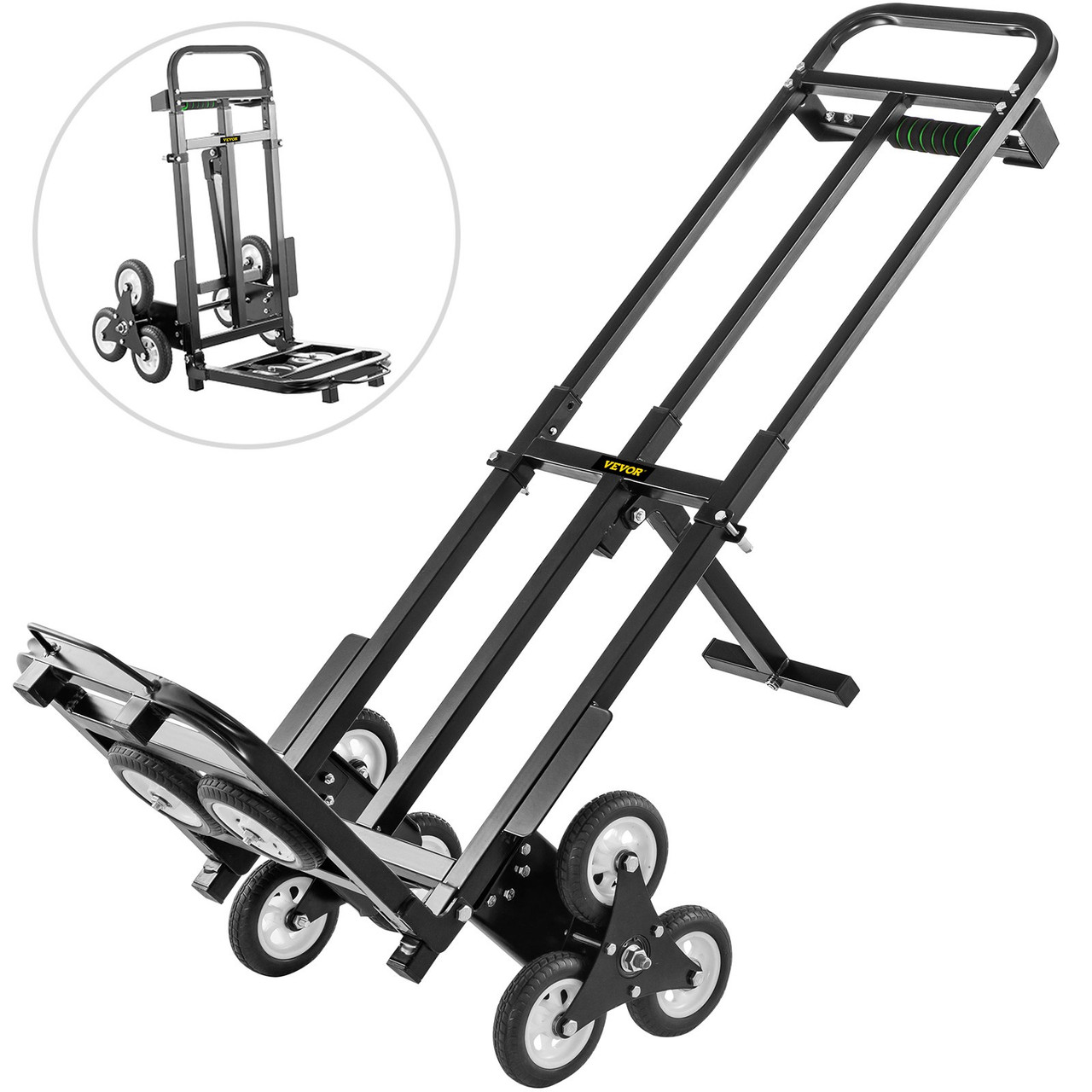 Stair Climbing Cart 460lbs Capacity, Portable Folding Trolley with 5Inch Wheels, Stair Climber Hand Truck with Adjustable Handle for Pulling, All Terrain Heavy Duty Dolly Cart for Stairs