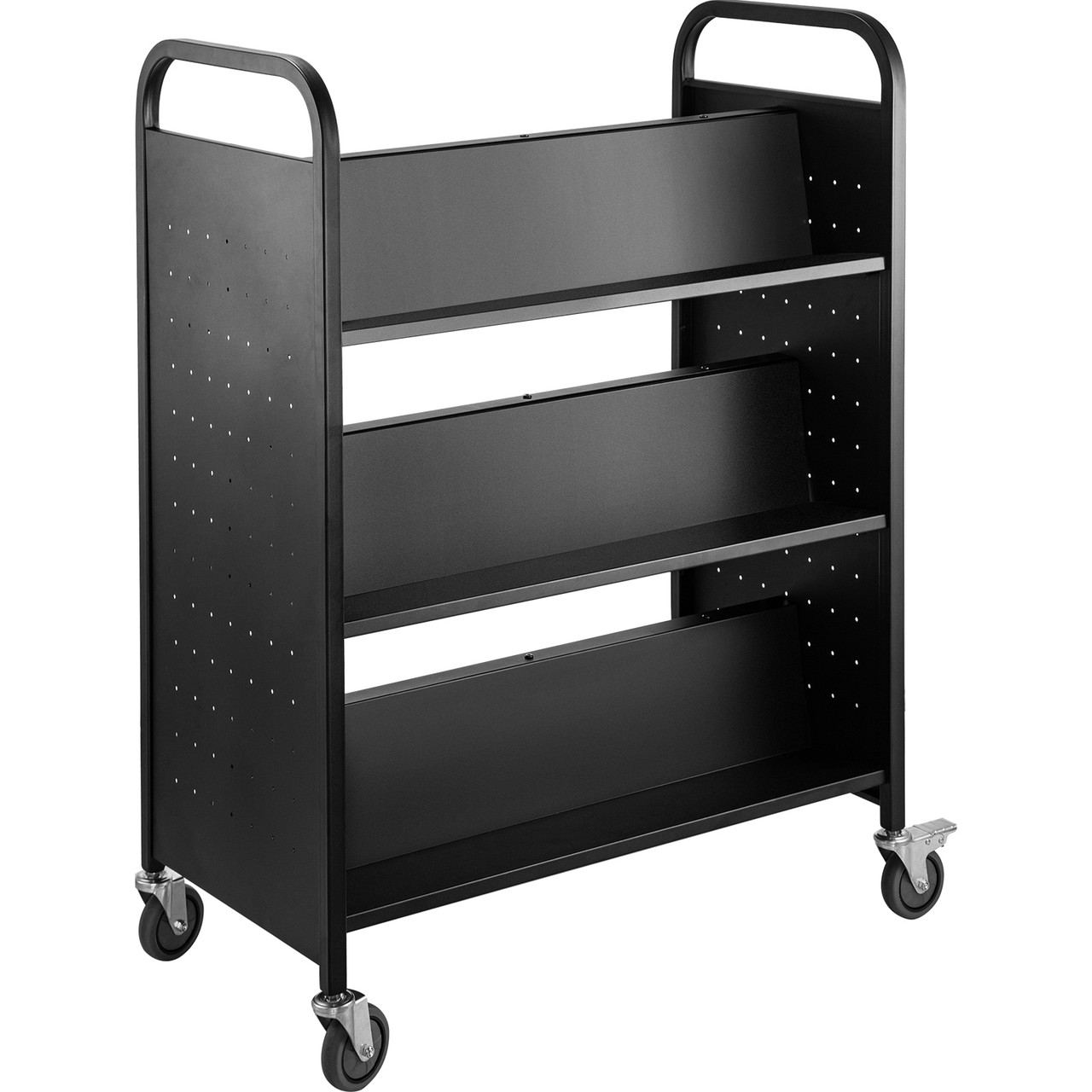 Book Cart Library Cart 200lb w/ Double Sided W-Shaped Sloped Shelves Black