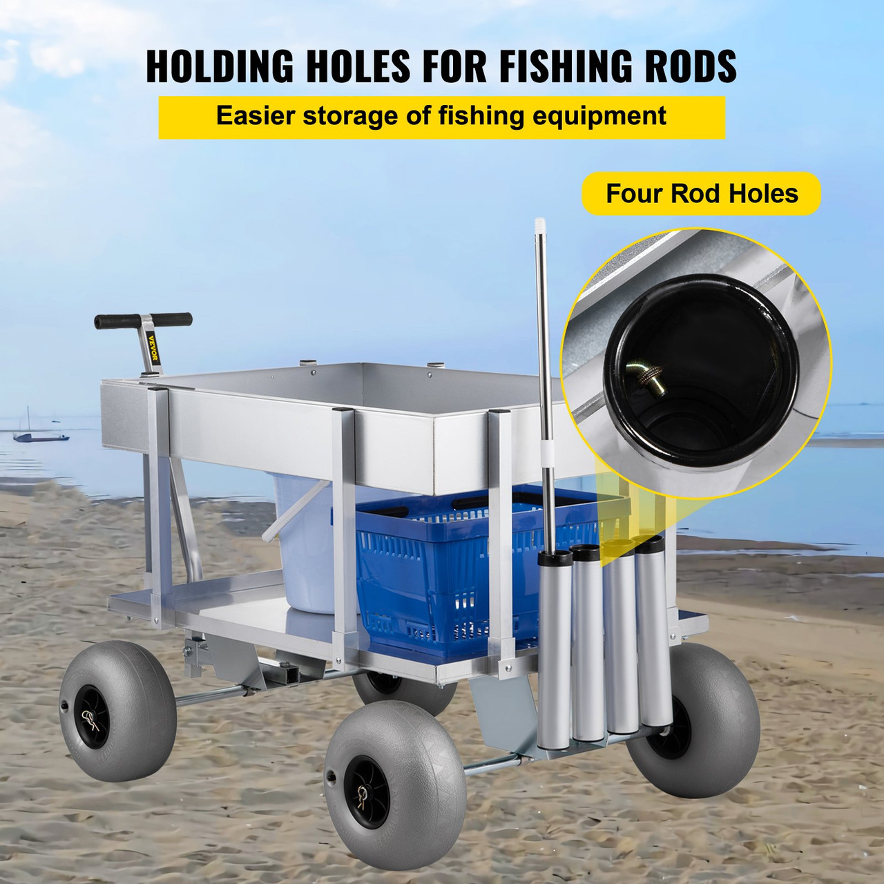 Beach Fishing Cart Fish & Marine Carts w/Balloon Tires for Sand 500lbs