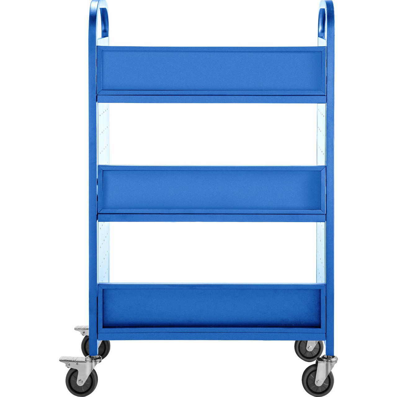 Book Cart Library Cart 200lb with Single Sided V-Shaped Sloped Shelves in Blue