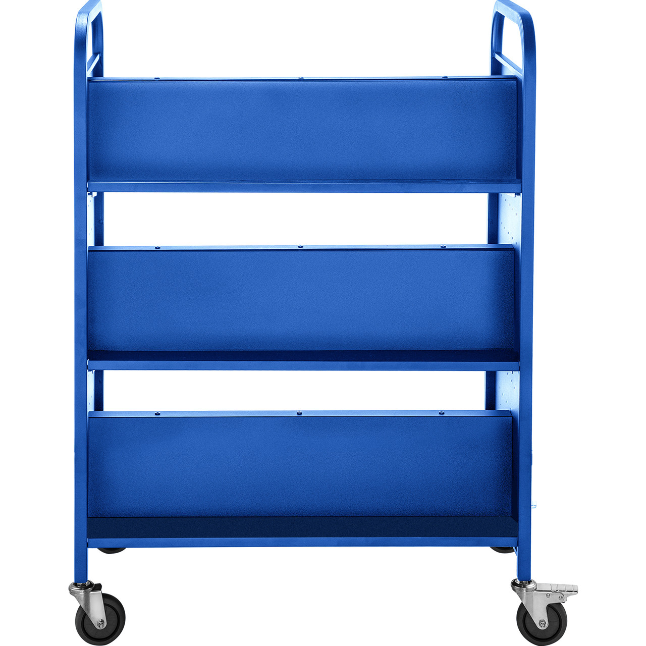 Book Cart Library Cart 200lb with Double Sided W-Shaped Sloped Shelves in Blue
