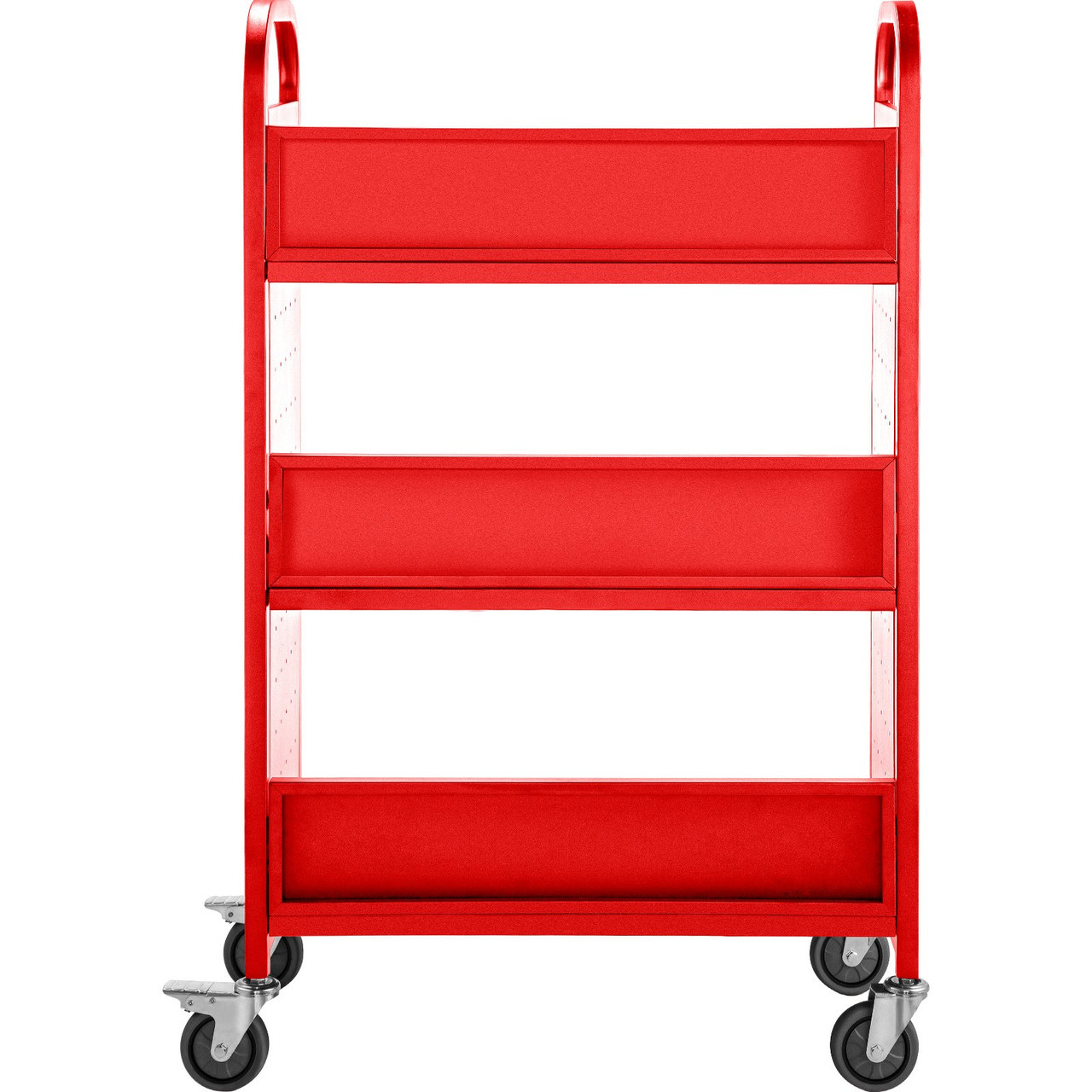 Book Cart Library Cart 200lb with Single Sided V-Shaped Sloped Shelves in Red