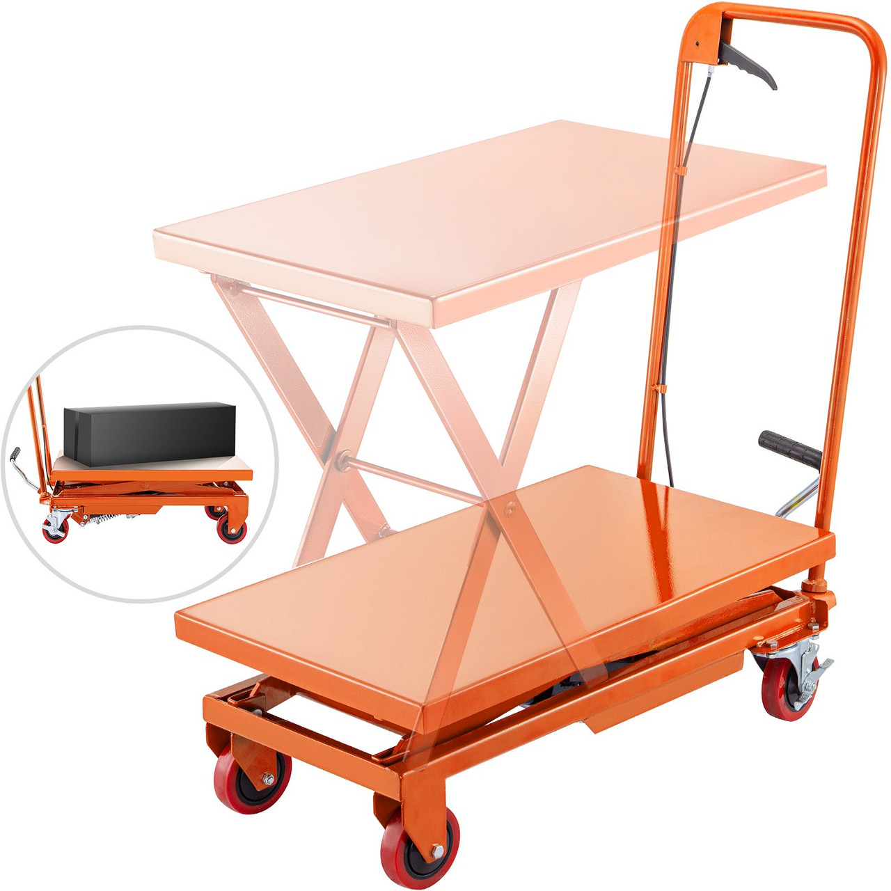 Hydraulic Scissor Cart Lift Table Cart 500lbs Manual Scissor Lift Table Orange