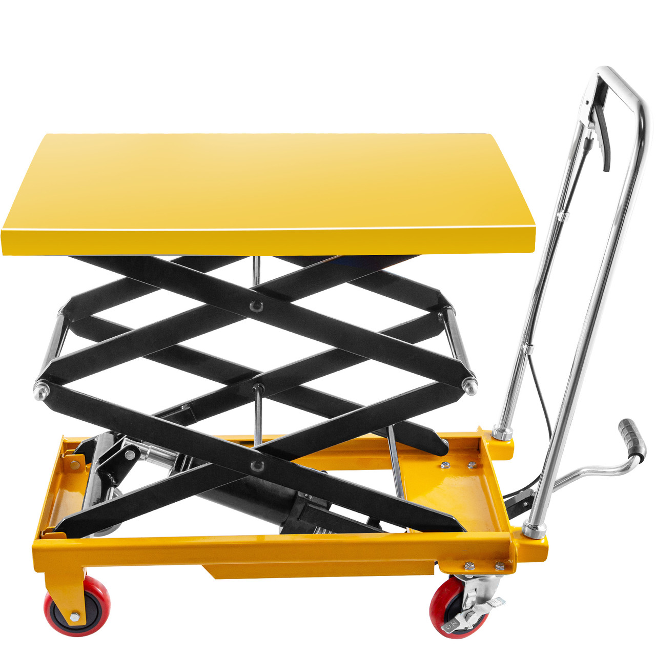 Hydraulic Lift Table Cart, 770lbs Capacity Hydraulic Scissor Cart, 51.2" Lifting Height Scissor Lift Table, Double Scissor Lift Cart w/Foot Pump, 27.6" x 17.7" Table Size, for Freight Lifting