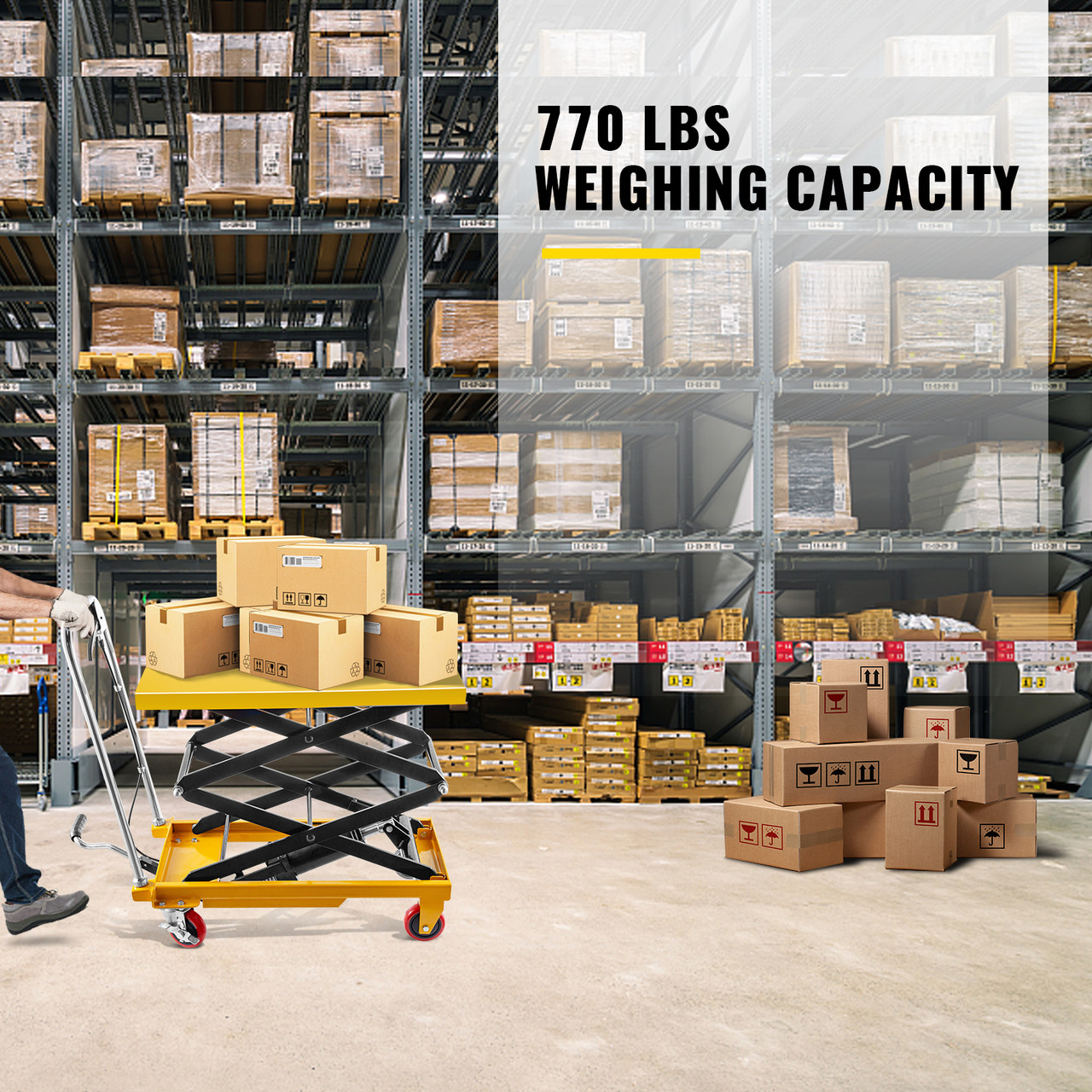 Hydraulic Lift Table Cart, 770lbs Capacity Hydraulic Scissor Cart, 51.2" Lifting Height Scissor Lift Table, Double Scissor Lift Cart w/Foot Pump, 27.6" x 17.7" Table Size, for Freight Lifting