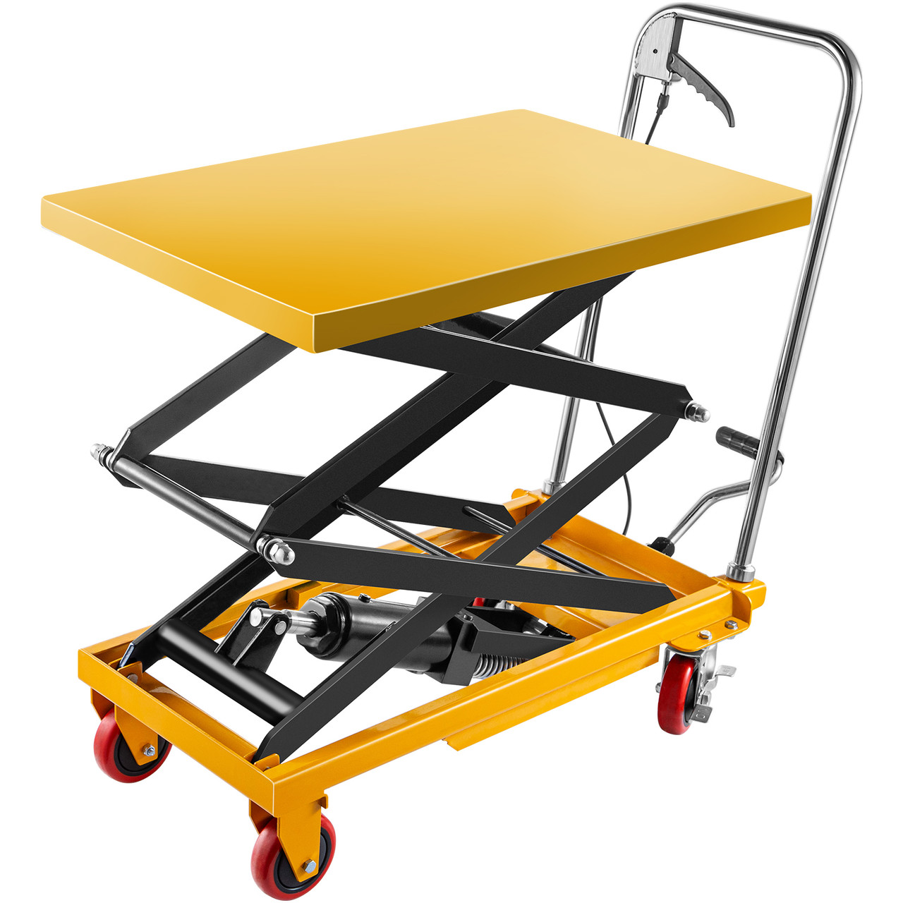 Hydraulic Lift Table Cart, 770lbs Capacity Hydraulic Scissor Cart, 51.2" Lifting Height Scissor Lift Table, Double Scissor Lift Cart w/Foot Pump, 27.6" x 17.7" Table Size, for Freight Lifting