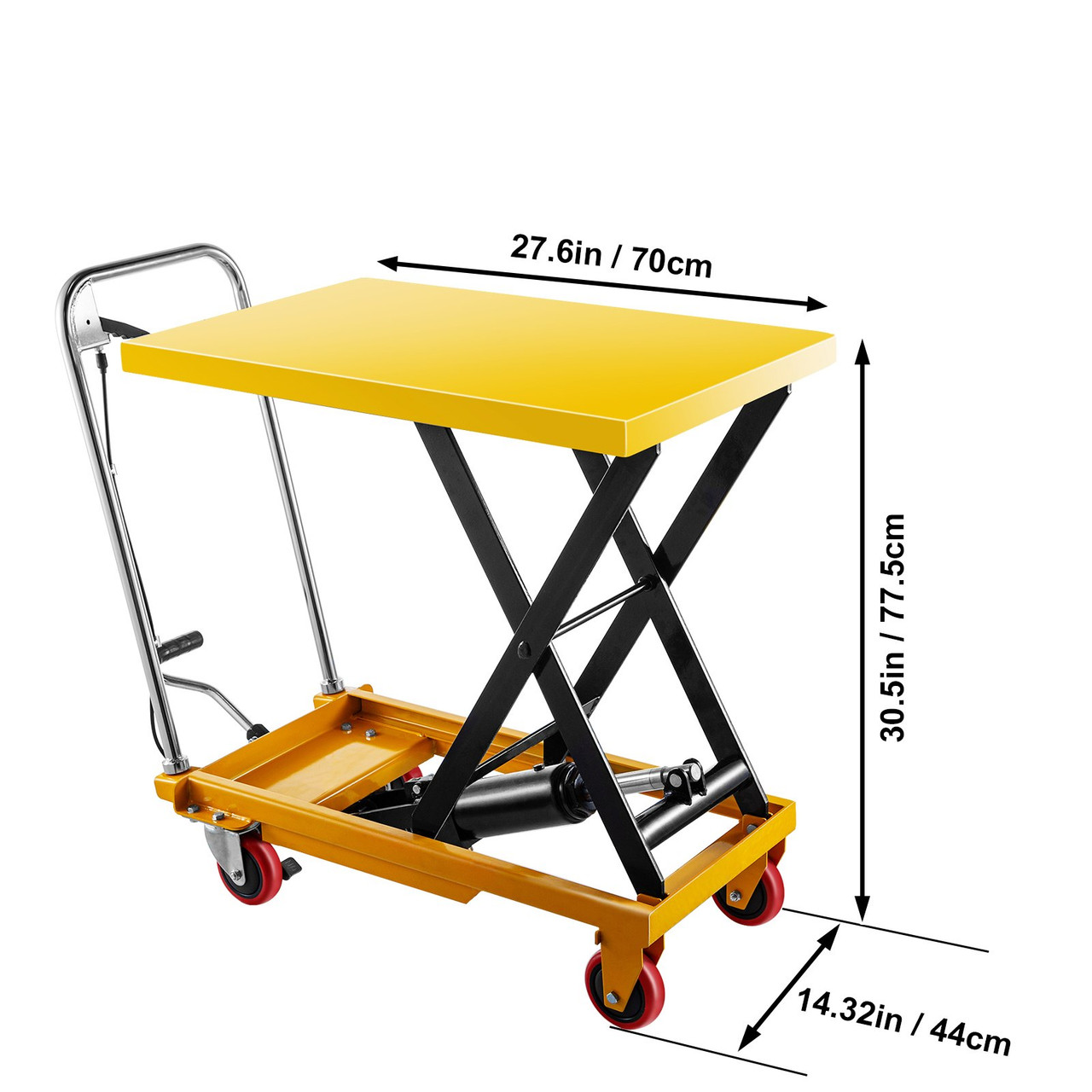 Hydraulic Lift Table Cart, 600lbs Capacity Hydraulic Scissor Cart, 28.5" Lifting Height Scissor Lift Table, Single Scissor Lift Cart w/Foot Pump, 32.1''x19.7'' Table Size, for Freight Lifting