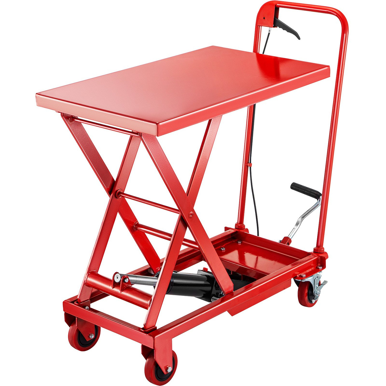 Hydraulic Scissor Cart Lift Table Cart 500lbs, Manual Scissor Lift Table, In Red