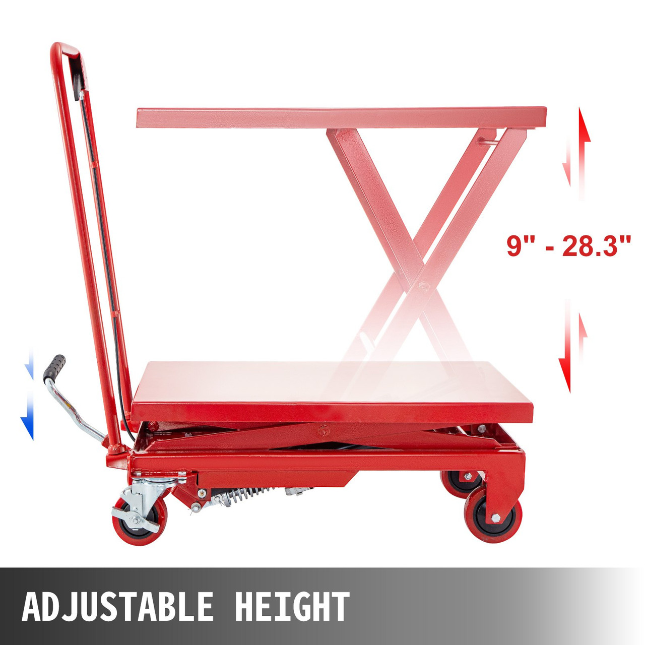 Hydraulic Scissor Cart Lift Table Cart 500lbs, Manual Scissor Lift Table, In Red