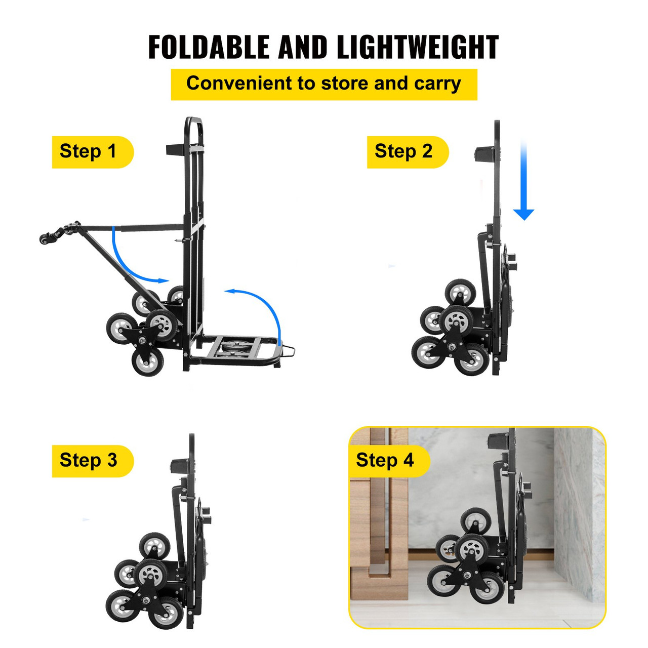 Stair Climbing Cart 460lbs Capacity, Portable Folding Trolley with 5Inch and 1.5Inch Wheels, Stair Climber Hand Truck with Adjustable Handle, All Terrain Heavy Duty Dolly Cart for Stairs