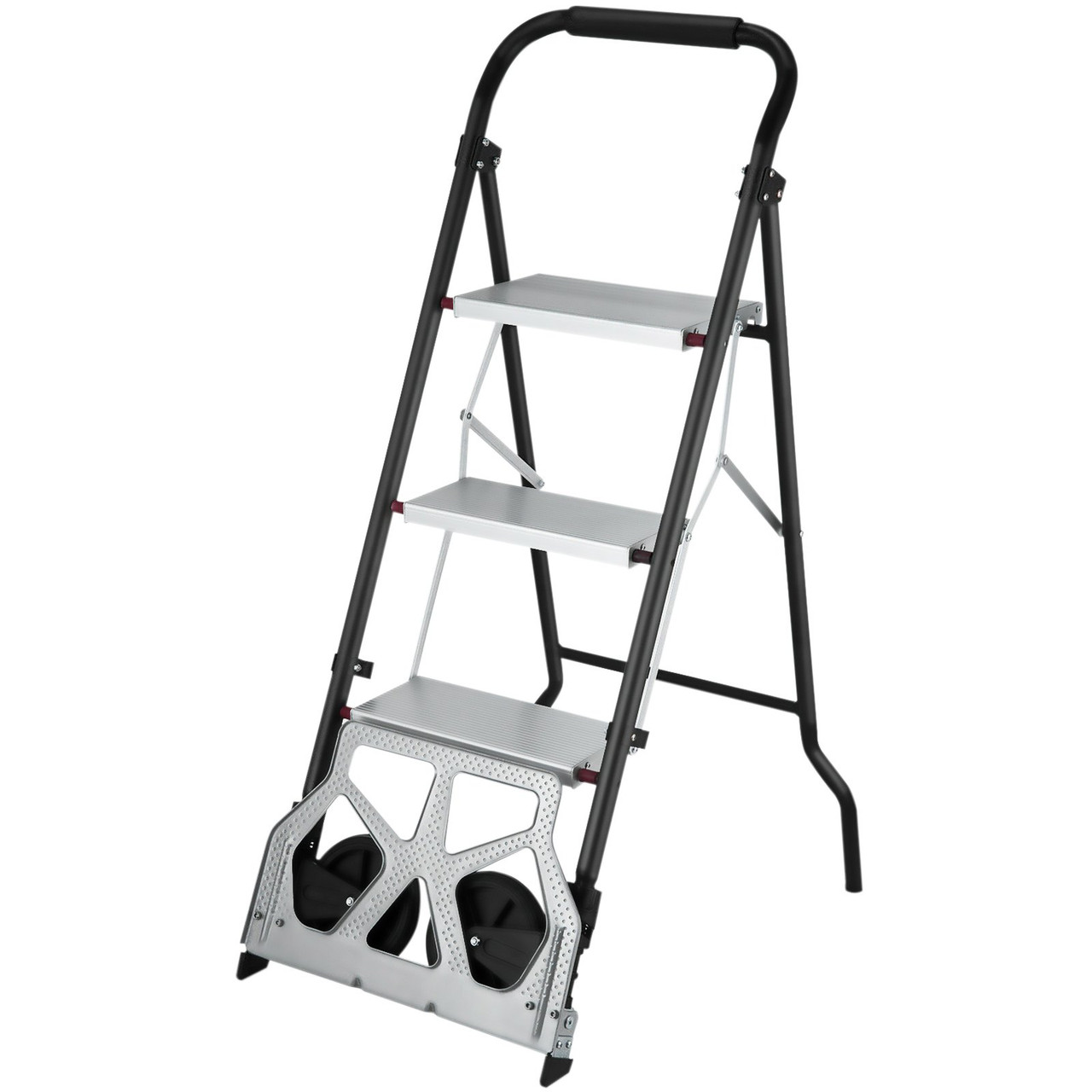 3-steps Ladder Cart 2-in-1 Convertible Step Ladder Folding Hand Truck Trolley