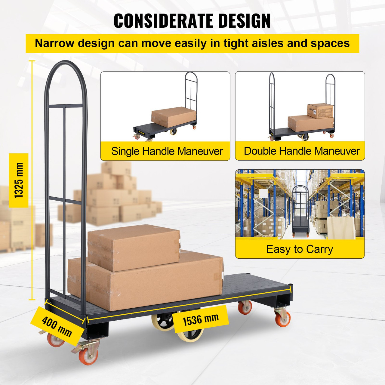 U-boat Steel Cart 63L*61H 2000lbs Capacity with Removable Handles