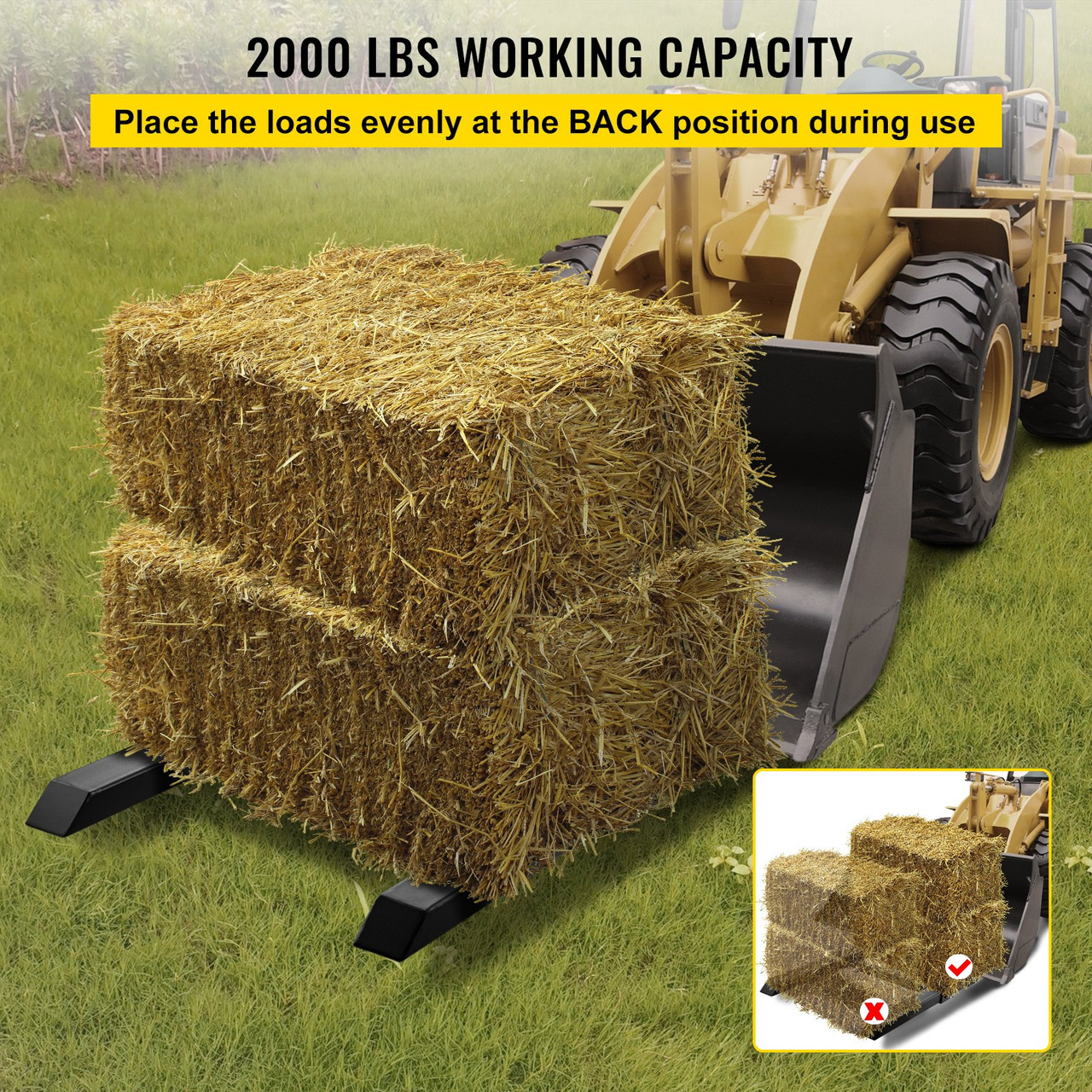 Pallet Forks 2000lbs Capacity Tractor Forks with Adjustable Stabilizer Bar