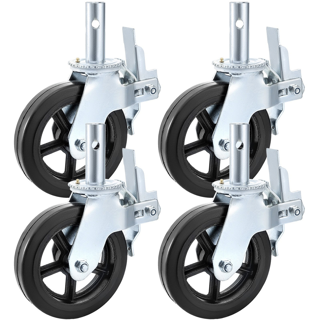 Scaffolding Casters 8" X 2" 4pcs Locking Brakes Swivel Rubber Cast 1100lbs
