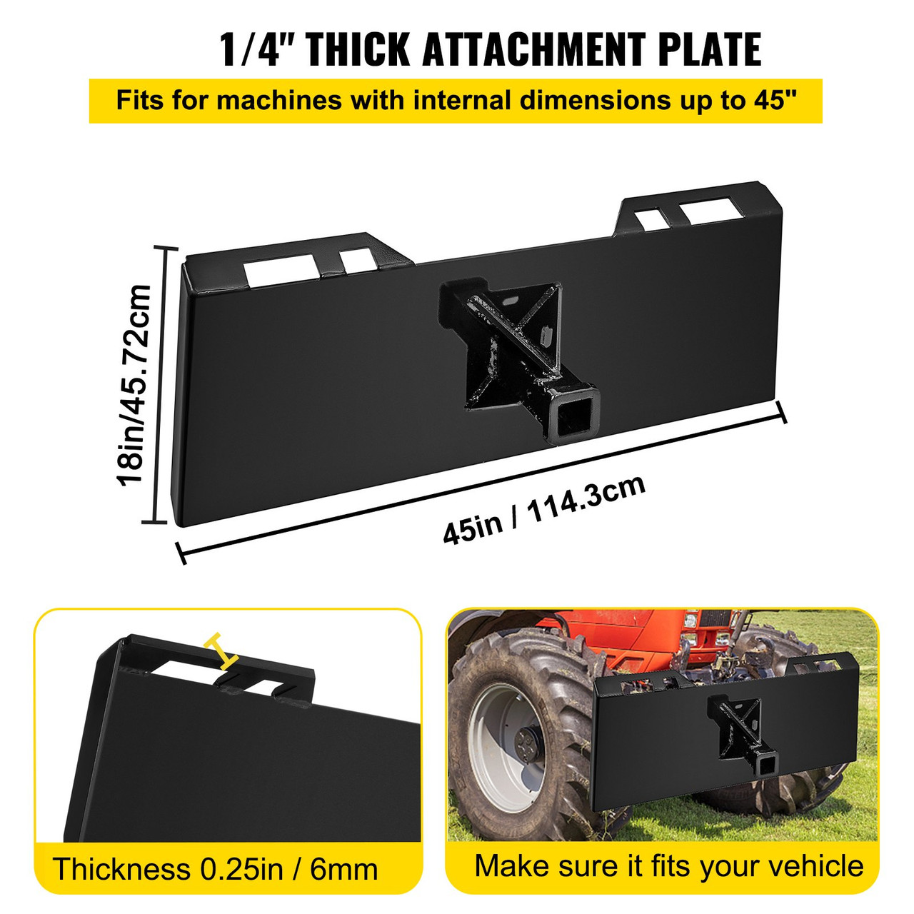 3/8" Top Bar Thick 1/4"Thick Skid Steer Bobcat Plate Quick Tach Attachment Mount Plate