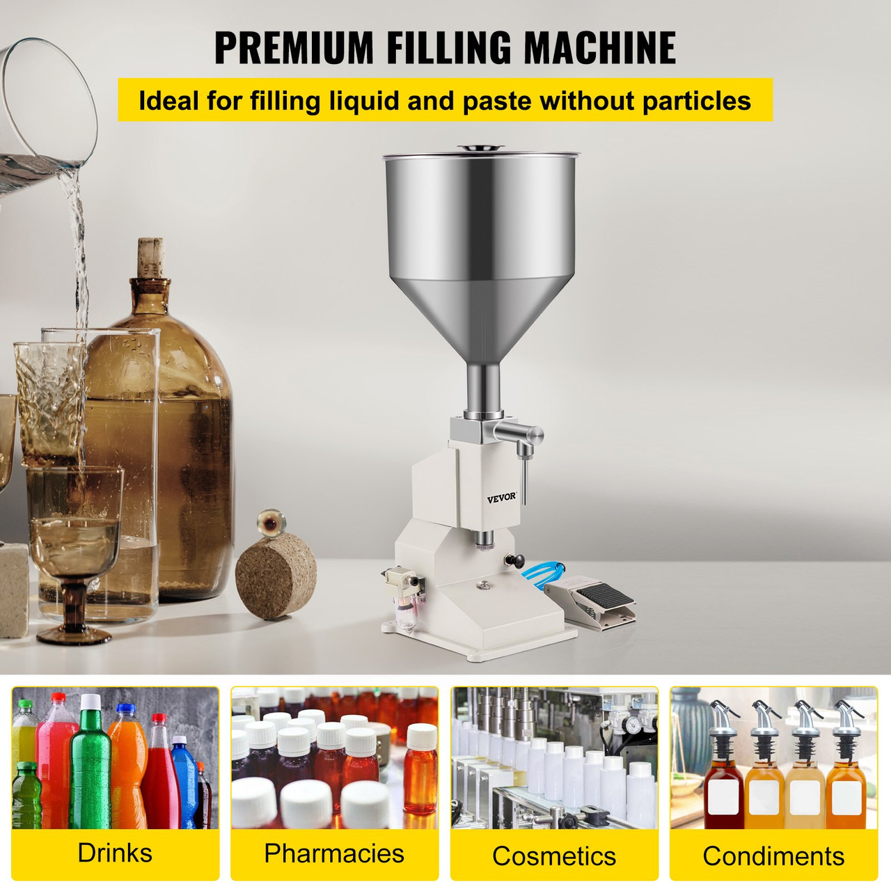 A02 Pneumatic Paste Liquid Filling Machine, 5-50ml Bottle Filler, Liquid Paste Filling Machine, Semi-auto Paste Bottle Filling Machine for Liquids Pastes and Cream