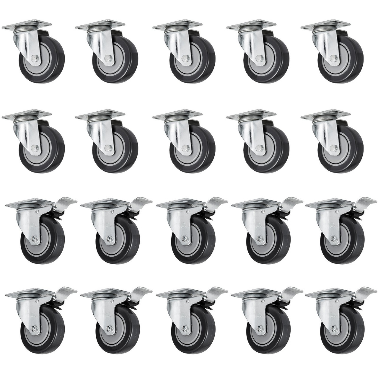 20 Plate Casters 4" Wheels All Swivel And 10 Brake Caster Nation Local