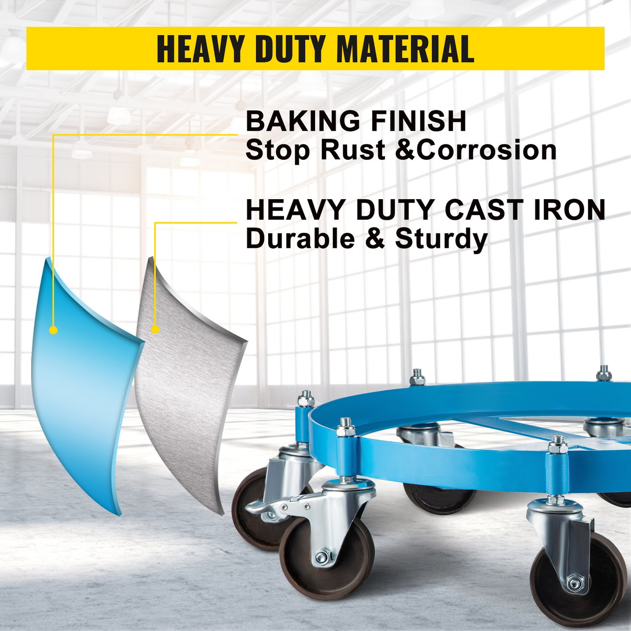 Drum Dolly, 55 Gallon Drum Cart Dolly, Oil Drum Dolly with 2000 Lbs Capacity, Grease Drum Dolly with 8 Cast Iron Swivel Casters, Non Tipping for Workshops, Factories, Warehouses, Shops, Docks