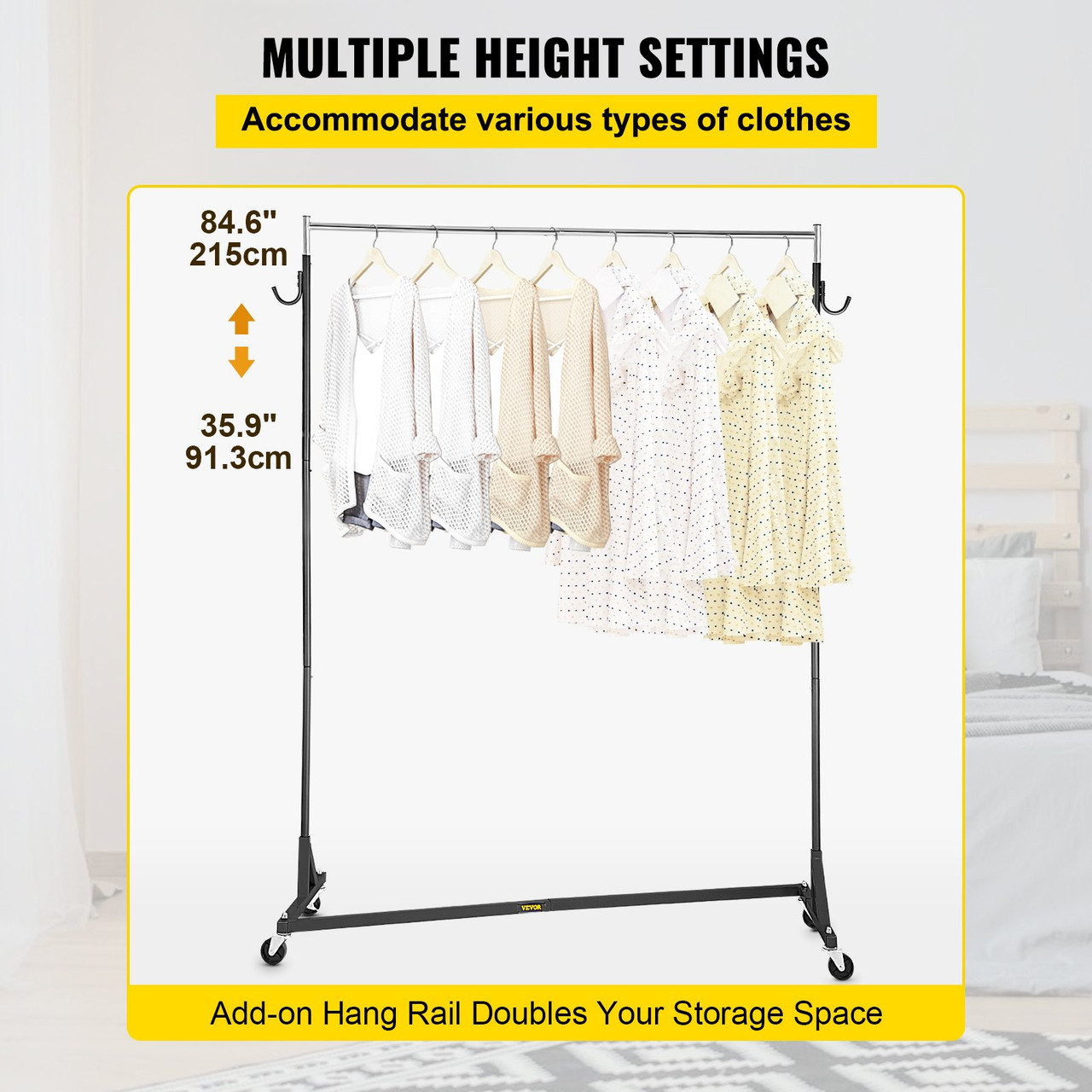 Z Rack, Industrial Grade Z Base Garment Rack, Height Adjustable Rolling Z Garment Rack, Sturdy Steel Z Base Clothing Rack w/ Lockable Casters for Home Clothing Store Display Commercial Use Black