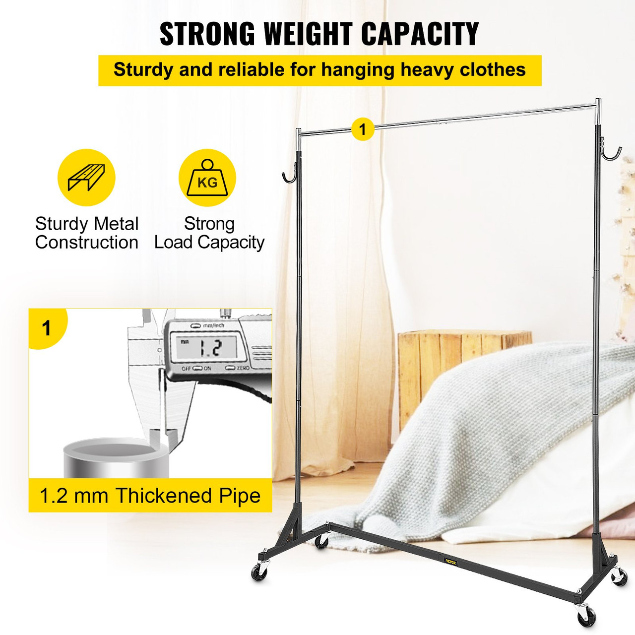 Z Rack, Industrial Grade Z Base Garment Rack, Height Adjustable Rolling Z Garment Rack, Sturdy Steel Z Base Clothing Rack w/ Lockable Casters for Home Clothing Store Display Commercial Use Black