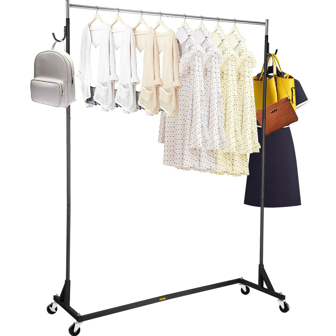 Z Rack, Industrial Grade Z Base Garment Rack, Height Adjustable Rolling Z Garment Rack, Sturdy Steel Z Base Clothing Rack w/ Lockable Casters for Home Clothing Store Display Commercial Use Black
