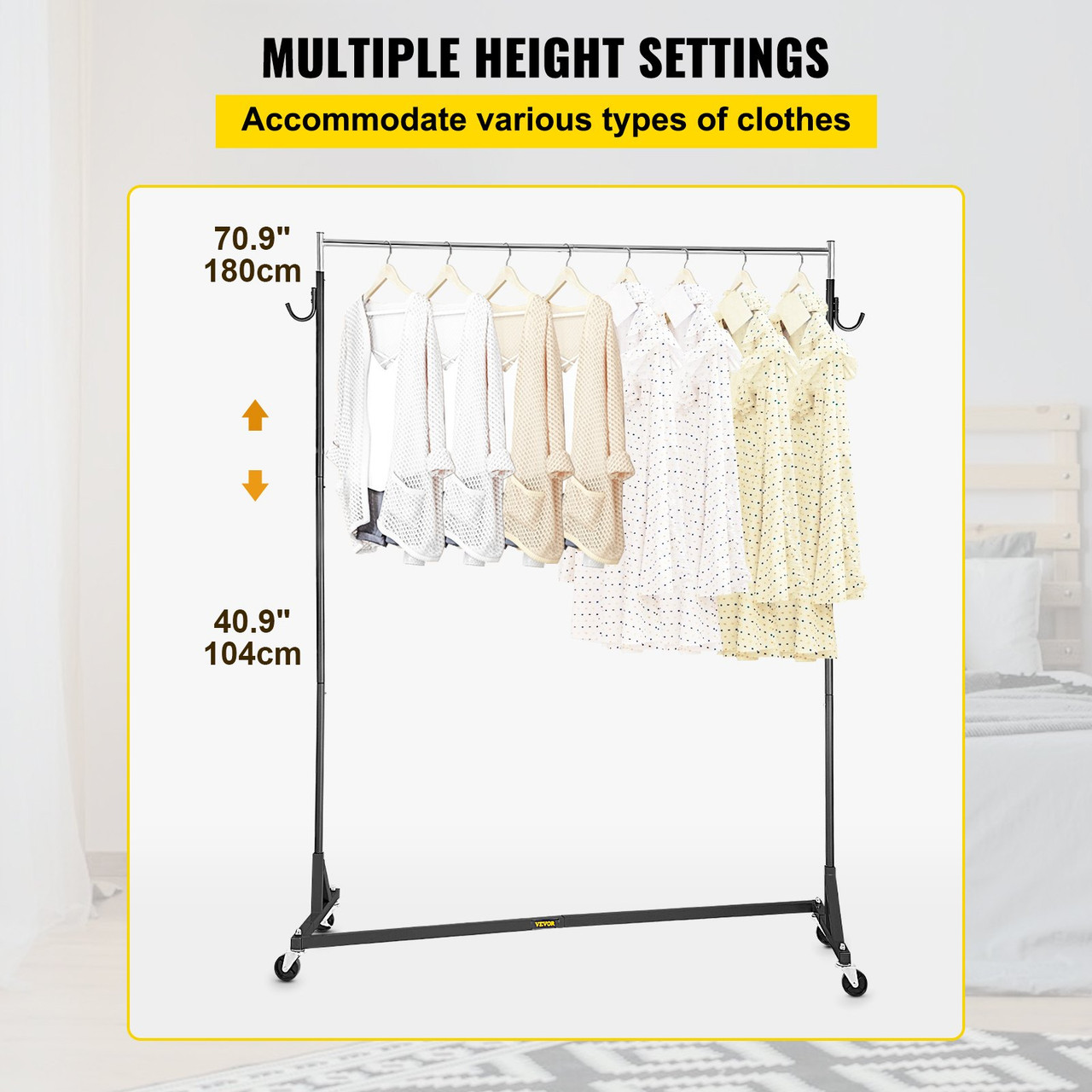 Z Rack, Industrial Grade Z Base Garment Rack, Height Adjustable Rolling Z Garment Rack, Sturdy Steel Z Base Clothing Rack w/ Lockable Casters for Home Clothing Store Display Commercial Use Black