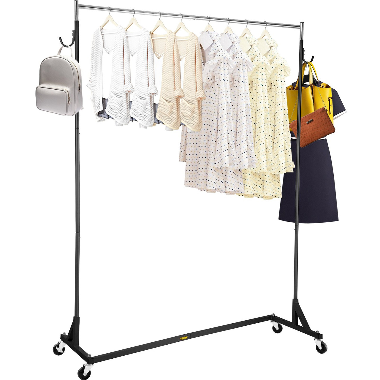 Z Rack, Industrial Grade Z Base Garment Rack, Height Adjustable Rolling Z Garment Rack, Sturdy Steel Z Base Clothing Rack w/ Lockable Casters for Home Clothing Store Display Commercial Use Black