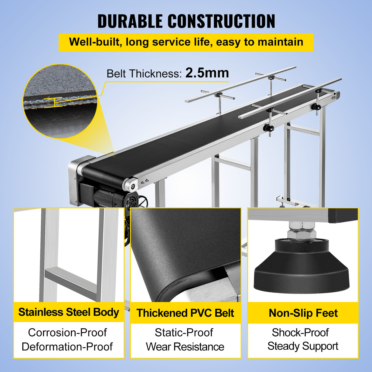 Belt Conveyor Pvc Conveyor Belt 71 X 7.8-inch, Motorized Conveyor, W/ Guardrails