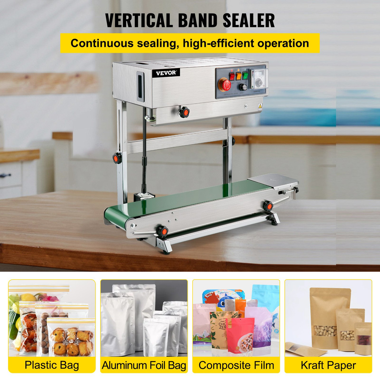 Automatic Continuous Band Sealer Vertical Bag Sealing Machine Stainless Steel