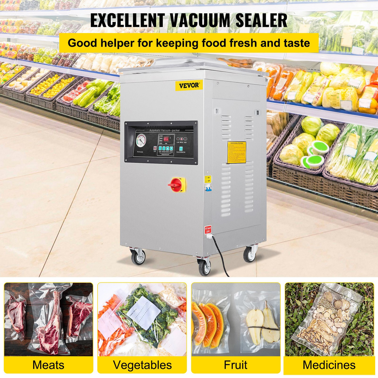 DZ-400/2E Automatic Extra Deep 200mm Vacuum Sealer Food Vacuum Sealing Packing Machine 110V
