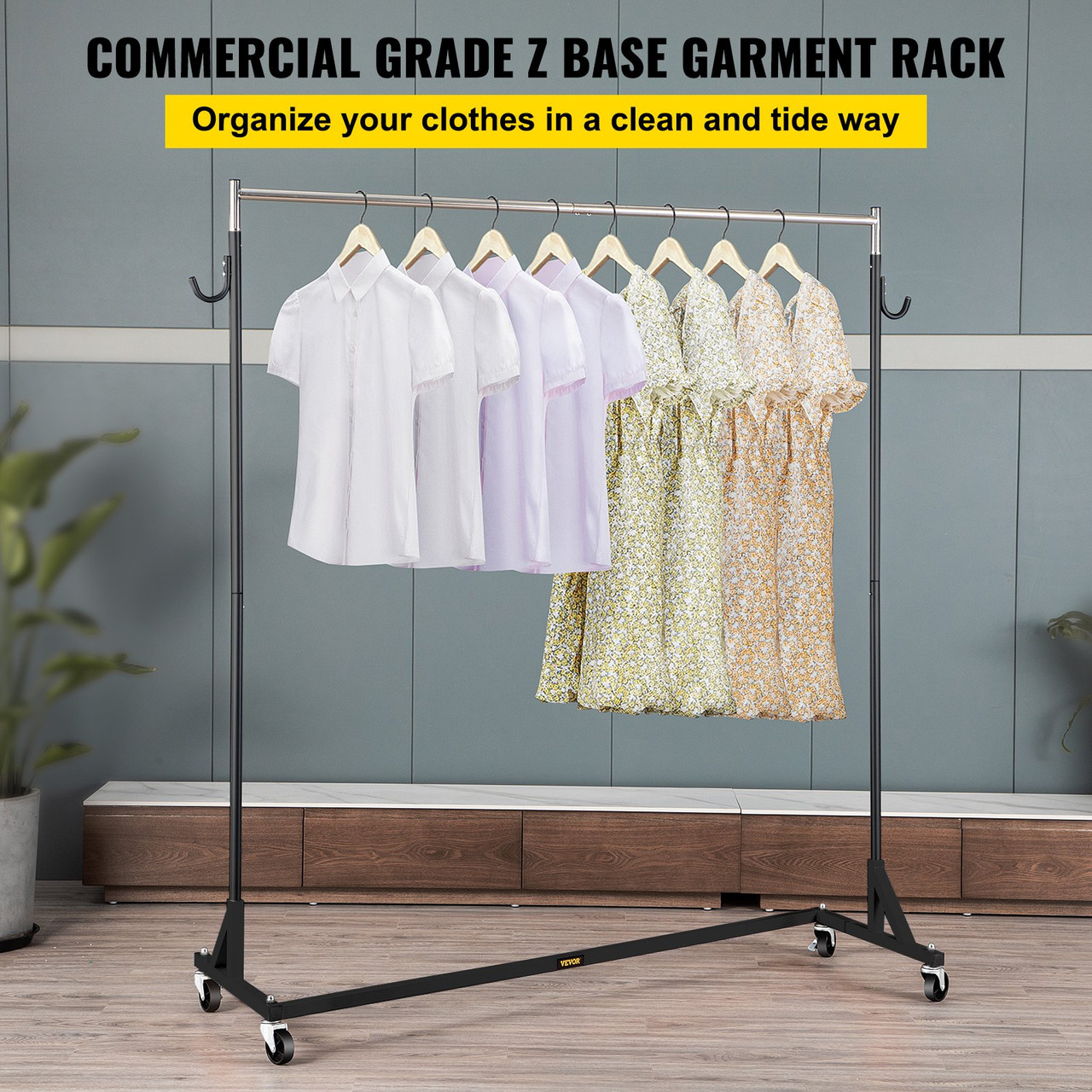 Z-truck Clothing Rack Rolling Garment Z Rack Lockable Casters Heavy-duty