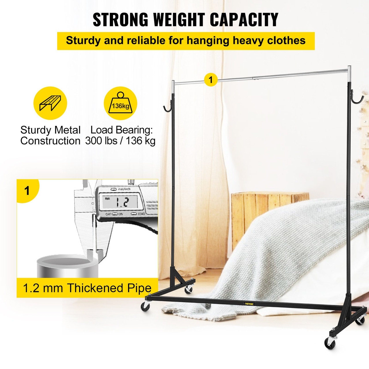 Z-truck Clothing Rack Rolling Garment Z Rack Lockable Casters Heavy-duty