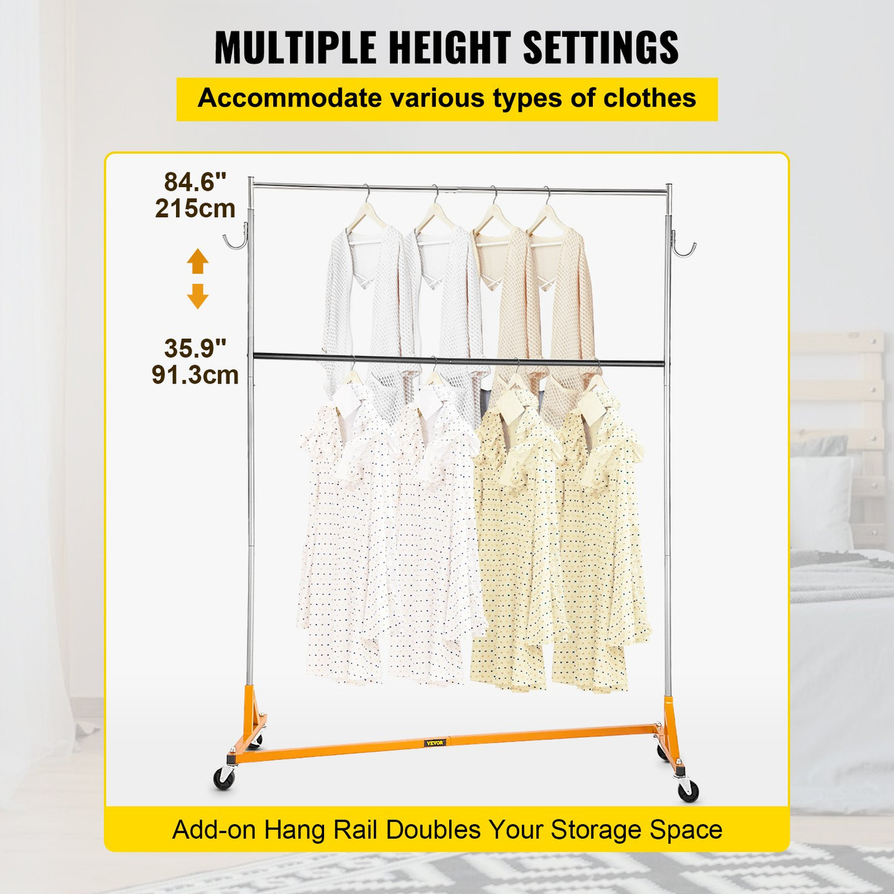 Z-Truck Clothing Rack Rolling Garment Z Rack Lockable Casters Heavy-duty