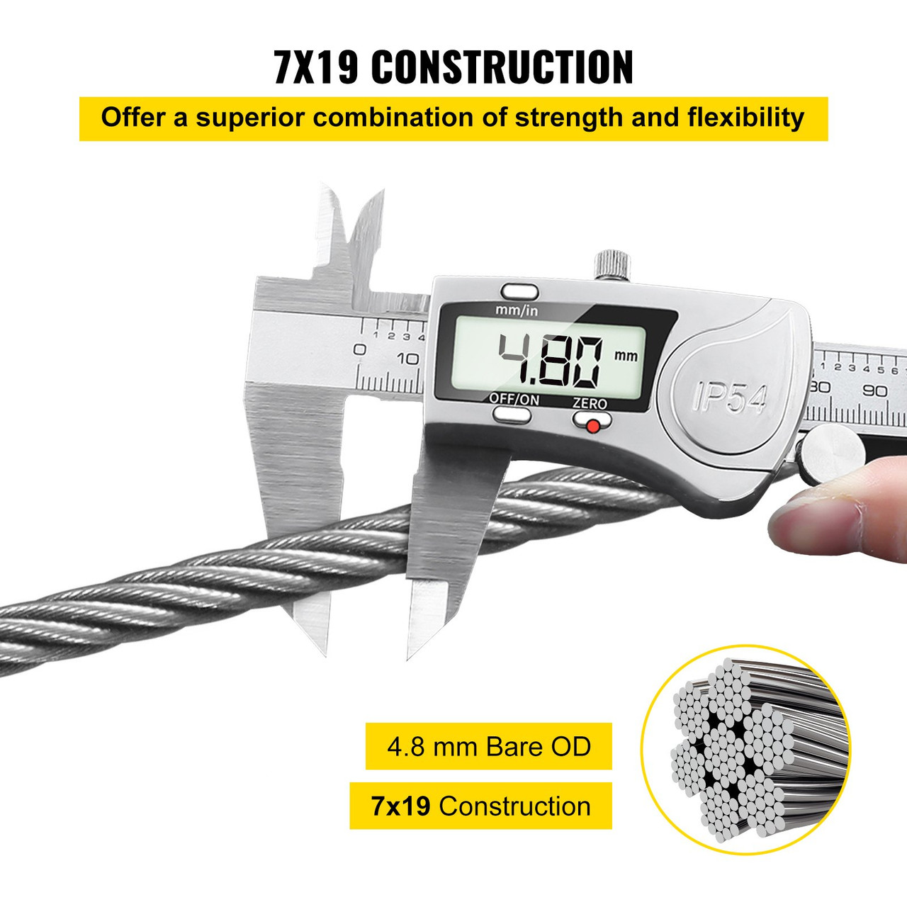 3/16 Stainless Steel Cable Wire Rope 7x19 Type 304 (250 Feet)