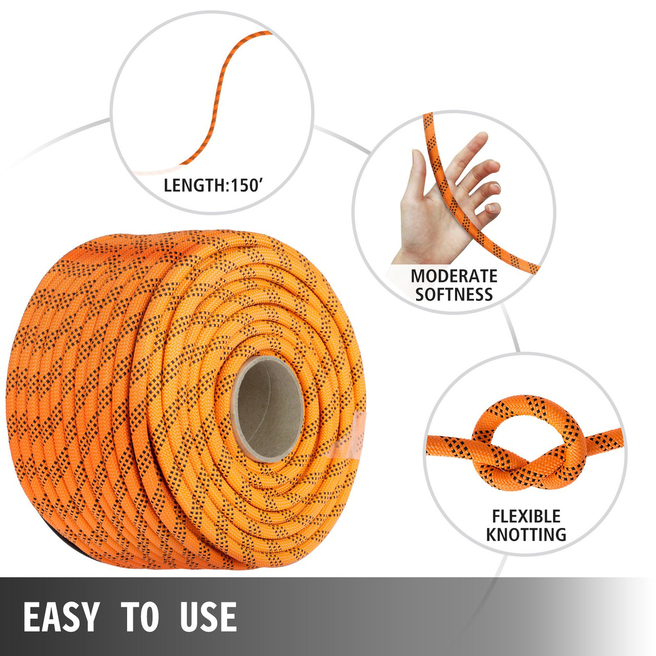 7/16" Double Braid Polyester Rope 150ft Dacron Rope 550kg Emergency Rappelling